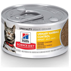 Nourriture humide en conserve pour chats HILL'S SCIENCE DIET - Formule Santé urinaire / Contrôle des boules de poils - Entrée de Poulet. 82 g.