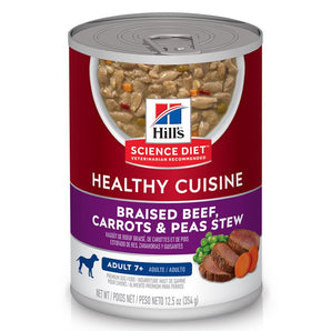 Nourriture humide en conserve pour chiens seniors 7+ HILL'S SCIENCE DIET - Cuisine santé - Ragoût de Boeuf braisé. 354 g.