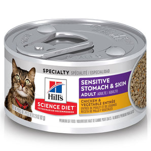Nourriture humide en conserve pour chats HILL'S SCIENCE DIET - Formule Estomac et peau sensibles - Entrée de Poulet & Légumes. 82 g.