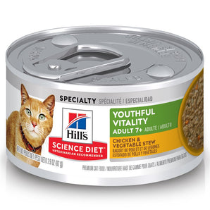 Nourriture humide en conserve pour chats seniors 7+ HILL'S SCIENCE DIET -Vitalité - Ragoût de Poulet & Légumes. 82 g.