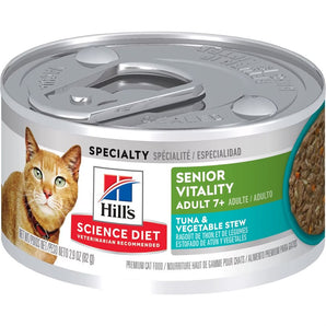 Nourriture humide en conserve pour chats seniors 7+ HILL'S SCIENCE DIET -Vitalité - Ragoût de Thon & Légumes. 82 g.