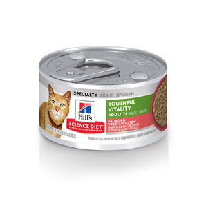 Nourriture humide en conserve pour chats seniors 7+ HILL'S SCIENCE DIET -Vitalité - Ragoût de Saumon & Légumes. 82 g.