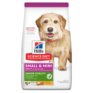 Nourriture sèche pour chiens seniors de petites races 7+ HILL'S SCIENCE DIET « Vitalité » Saveur poulet et riz. 1.59 kg.