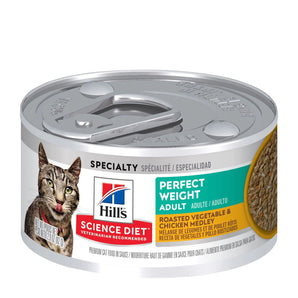 Nourriture humide en conserve pour chats HILL'S SCIENCE DIET - Formule Santé du poids - Mélange de Légumes & Poulet Rôti. 82 g.