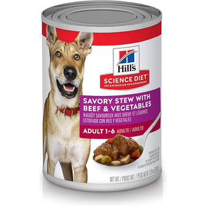 Nourriture humide en conserve pour chiens HILL'S SCIENCE DIET. Ragoût savoureux avec Bœuf et légumes. 363 g.