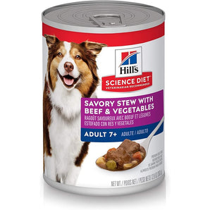 Nourriture humide en conserve pour chiens seniors 7+ HILL'S SCIENCE DIET. Ragoût de Boeuf & légumes. 363 g.
