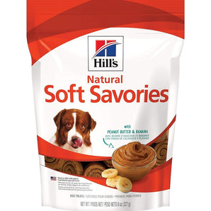 Gâteries pour chiens HILL'S SCIENCE DIET « Natural Soft Savories ». Saveur de beurre d'arachide et bananes. Sachets de 227 g.