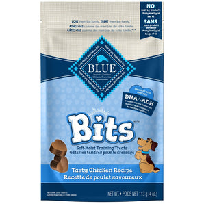 Gâteries semi-humides pour chiens BLUE BUFFALO BITS. Bouchées à saveur de poulet. Choix de formats et de quantités.