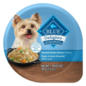 Nourriture humide pour chiens adultes BLUE DELIGHTS - Repas de poulet roti en sauce. 99 g.