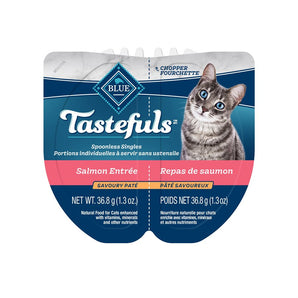 Nourriture humide pour chats adultes BLUE BUFFALO TASTEFULS - 2 portions individuelles. Entrée de pâté de saumon. 74 g. Choix de quantités.