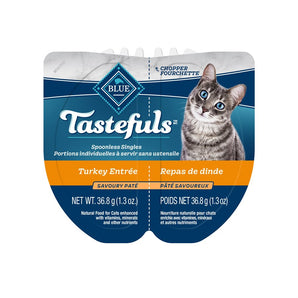 Nourriture humide pour chats adultes BLUE BUFFALO TASTEFULS - 2 portions individuelles. Entrée de pâté de dinde. 74 g. Choix de quantités.