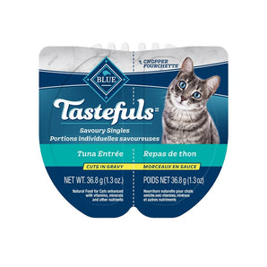 Nourriture humide pour chats adultes BLUE BUFFALO TASTEFULS - 2 portions individuelles. Repas de thon. 74 g. Choix de quantités.