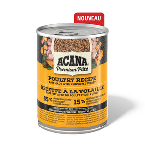 Pâté pour chiens ACANA PREMIUM. Recette à la volaille. 363 g. Choix de quantités.