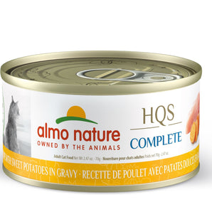 Wet food for cats ALMO NATURE HQS COMPLETE. Recipe for chicken and sweet potatoes in sauce. 70 gr.