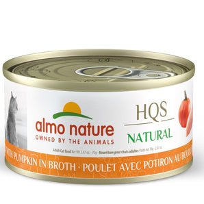 Nourriture humide pour chats ALMO NATURE HQS NATURAL. Recette de poulet et potiron au bouillon 70gr