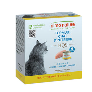 Nourriture humide pour chats d'intérieur ALMO NATURE HQS - Recette de poulet en sauce - 6 x 50g.