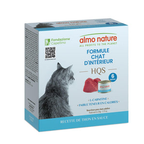 Nourriture humide pour chats d'intérieur ALMO NATURE HQS - Recette de thon en sauce - 6 x 50g.