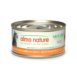 Nourriture humide pour chats ALMO NATURE HQS NATURAL. Recette de pâté au poulet avec potiron en sauce. 70gr