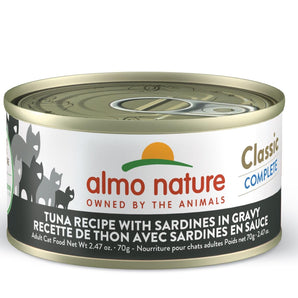 Nourriture humide pour chats ALMO CLASSIC COMPLETE. Recette de thon avec sardines en sauce. 70gr.