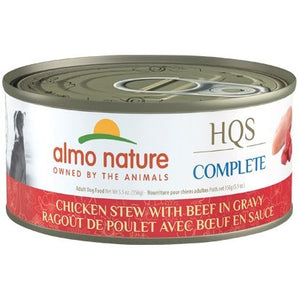 Nourriture humide pour chiens ALMO NATURE HQS COMPLETE - Recette de ragoût de poulet avec boeuf - 156g - Choix de quantités