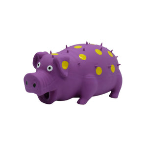 Jouet pour chiens BÜD'Z en latex avec "squeaker" - Cochon violet à pois jaunes 20 cm.