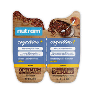 Nourriture humide pour chatons NUTRAM Combinaisons optimales COGNITIVE+ Sans grains -  Recette poulet et saumon avec pois. 2 paquets de 37g. Choix de quantités.