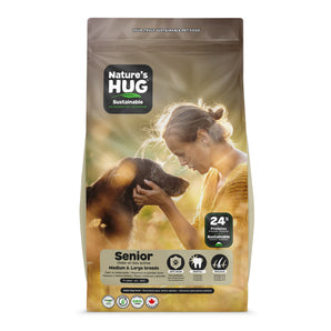 Nourriture sèche pour chiens âgés ou moins actifs de moyennes et grandes races "Senior" de Nature's HUG. Choix de formats.