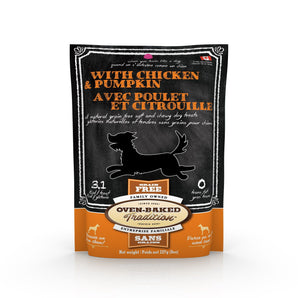 Gâteries pour chiens OBT sans grains. Tendres poulet et citrouille 227 g.