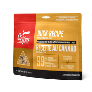 Gâteries lyophilisés ORIJEN pour chiens. Recette au canard. 92 g