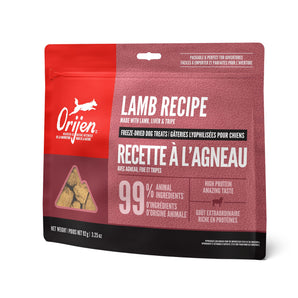 Gâteries lyophilisés ORIJEN pour chiens. Recette à l'agneau. 92 g