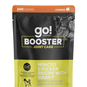 Nourriture humide pour chiens PETCUREAN GO! BOOSTER Formule Soins des articulations - Recette de poulet haché avec sauce. 79 g. Choix de quantités.