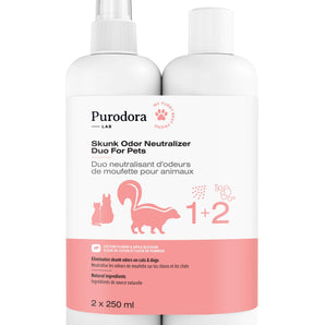 Duo shampoing et neutralisant d'odeurs de moufette PURODORA LAB. 2 x 237 ml.