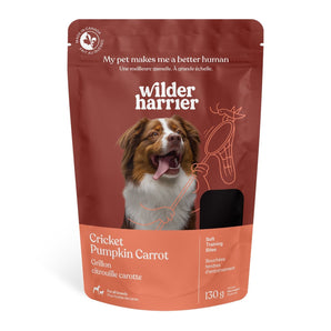 Gâteries tendres à base de grillons WILDER HARRIER pour chiens. Saveur de citrouille et carottes. 130 g.