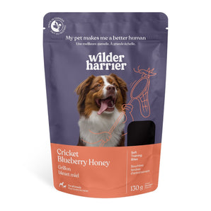 Gâteries tendres à base de grillons WILDER HARRIER pour chiens. Saveur de bleuets et miel. 130 g.