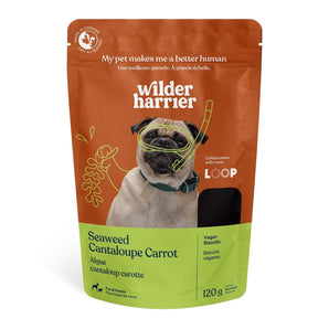 Gâteries véganes WILDER HARRIER pour chiens. Saveur de wakame, cantaloup et carottes. 120 g.