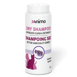 Zanimo SHAMPOING SEC - Nettoyant et démêlant - LAVANDE. Pour chiens et chats. 150g