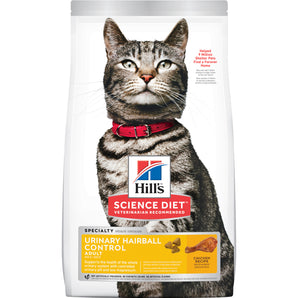 Hill's Science Diet adult dry cat food. Formula controls hairballs and urinary system. 7kg.