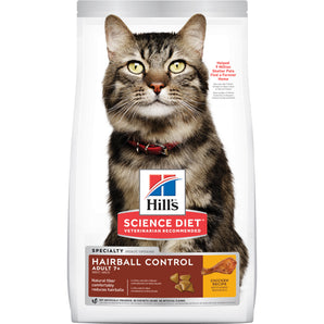 Nourriture sèche pour chats séniors (Adultes 7+) Science Diet de Hill’s. Formule contrôle boules de poils. Choix de formats.