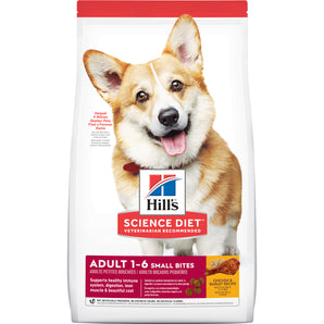Hill's Science Diet adult dry dog ​​food. Chicken meal. Small bites. Choice of formats.