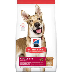 Nourriture sèche pour chiens adultes Science Diet de Hill’s. Recette à la farine d’agneau et au riz brun. Choix de formats.