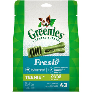 Greenies Fresh Teenie dental treats for extra small dogs. Fresh flavor. Format: 340g (43 units)