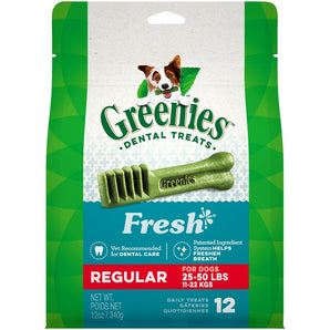 Gâteries dentaires pour chiens de taille moyenne Greenies Fresh. Saveur fraîche. Format: 340g (12 unités)
