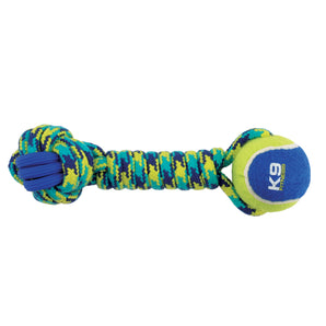 K9 Fitness Zeus Toy, Rope and TPR Dumbbell with Tennis Ball
