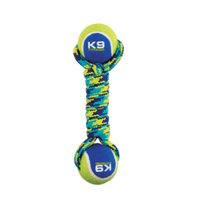 K9 Fitness Zeus toy, rope dumbbell with two tennis balls