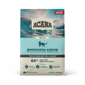 Acana Abundant Catches dry food for adult cats. Meals of salmon and whole fish. Choice of formats.