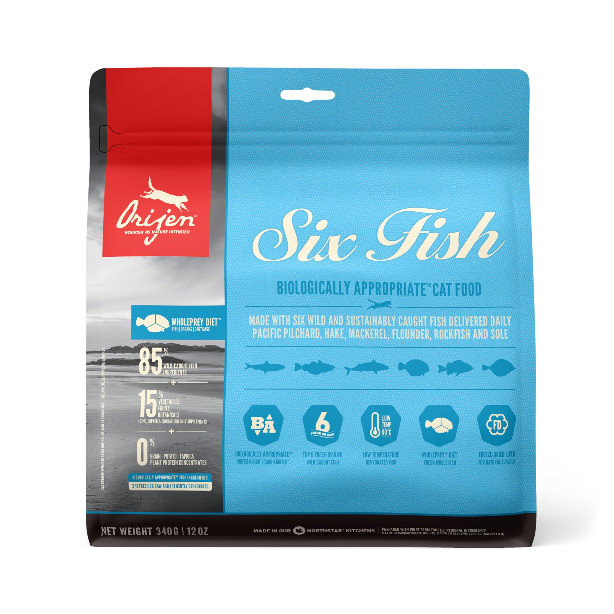 Orijen Six Fish dry cat food. Pacific fish recipe. Choice of formats ...
