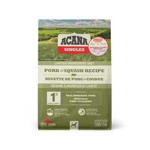 Acana Single dry dog ​​food. Limited ingredient diet. Pork recipe with squash. Choice of formats.