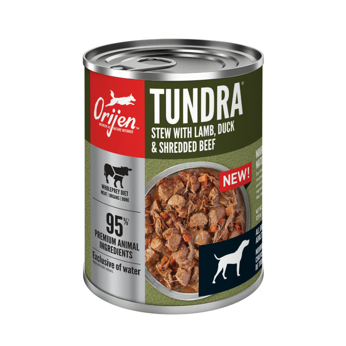 Nourriture humide ORIJEN pour chiens. Recette ragoût Toundra.