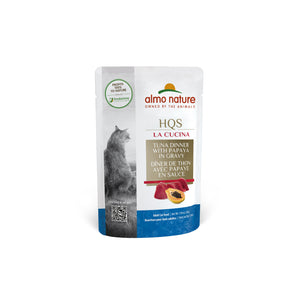 Wet food in pouch for cats ALMO NATURE HQS LA CUCINA. Recipe of tuna and papaya in sauce. 55 g.
