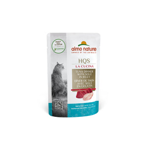 Wet food in pouch for cats ALMO NATURE HQS LA CUCINA. Recipe of tuna and aole in jelly. 55 g.
